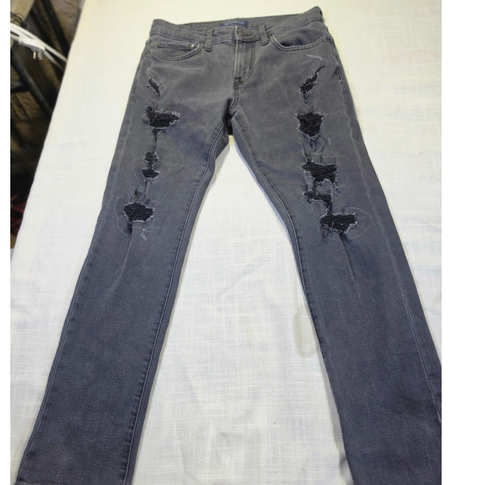 Aeropostale Slim Distressed Gray Jeans Mens 30x30 Frayed Ripped Denim Pants